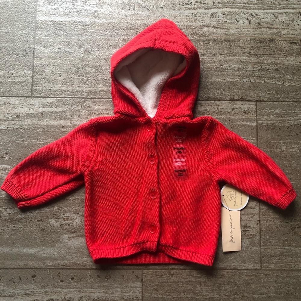 First Impressions Infant Girls Red Hooded Knit Jacket Size 3-6 Months